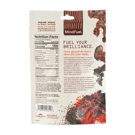 Mind Fuel Lion's Mane Spicy Jerky Back Packaging
