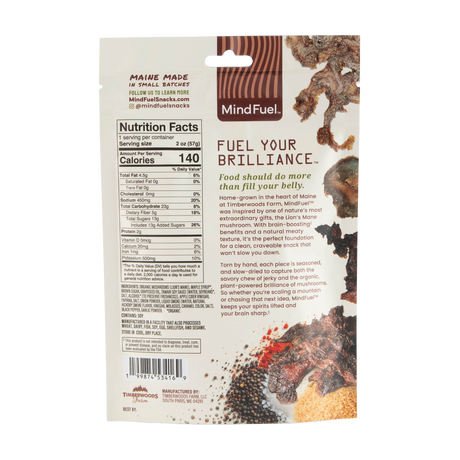 Mind Fuel Lion's Mane Sweet and Salty Jerky Back Packaging